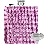 INSTOME Diamond Hip Flask,Flasks for Liquor for Women,8oz Bling Flasks for Liquor,Rhinestone Hip Flask Leakproof with Funnel,Leakproof Flask for Wine Whiskey Liquor Drinking (8oz, pink)