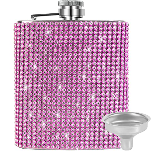 INSTOME Diamond Hip Flask,Flasks for Liquor for Women,8oz Bling Flasks for Liquor,Rhinestone Hip Flask Leakproof with Funnel,Leakproof Flask for Wine Whiskey Liquor Drinking (8oz, pink)