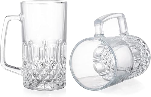 Miniatura 4 de Frcctre Paquete de 6 tazas de cerveza de vidrio de 16 onzas vasos de cerveza grandes con asa y pajitas de acero inoxidable vasos de cristal sin