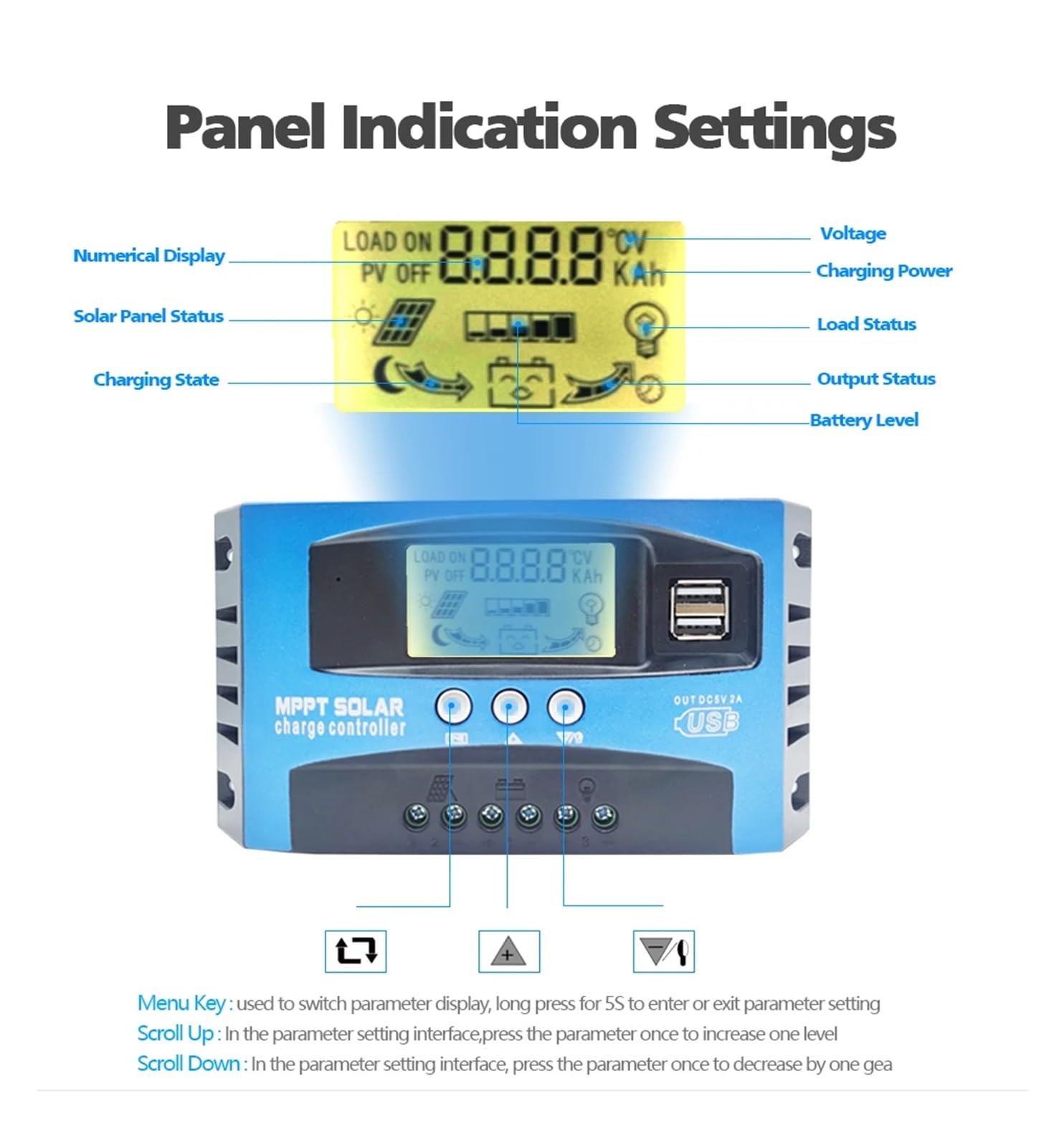 Sterownik ładowania solarnego, Regulator Ładowania Słonecznego MPPT 30A 50A 80A 100A Wyświetlacz LCD 12V 24V AUTO Podwójny USB Regulator Ładowania I Rozładowania Słonecznego(80A)