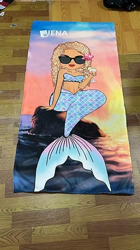 Miniatura 8 de Toallas de playa personalizadas de sirena Chibi con nombre para niñas pequeñas, toallas de playa personalizadas con tema oceánico para playa,