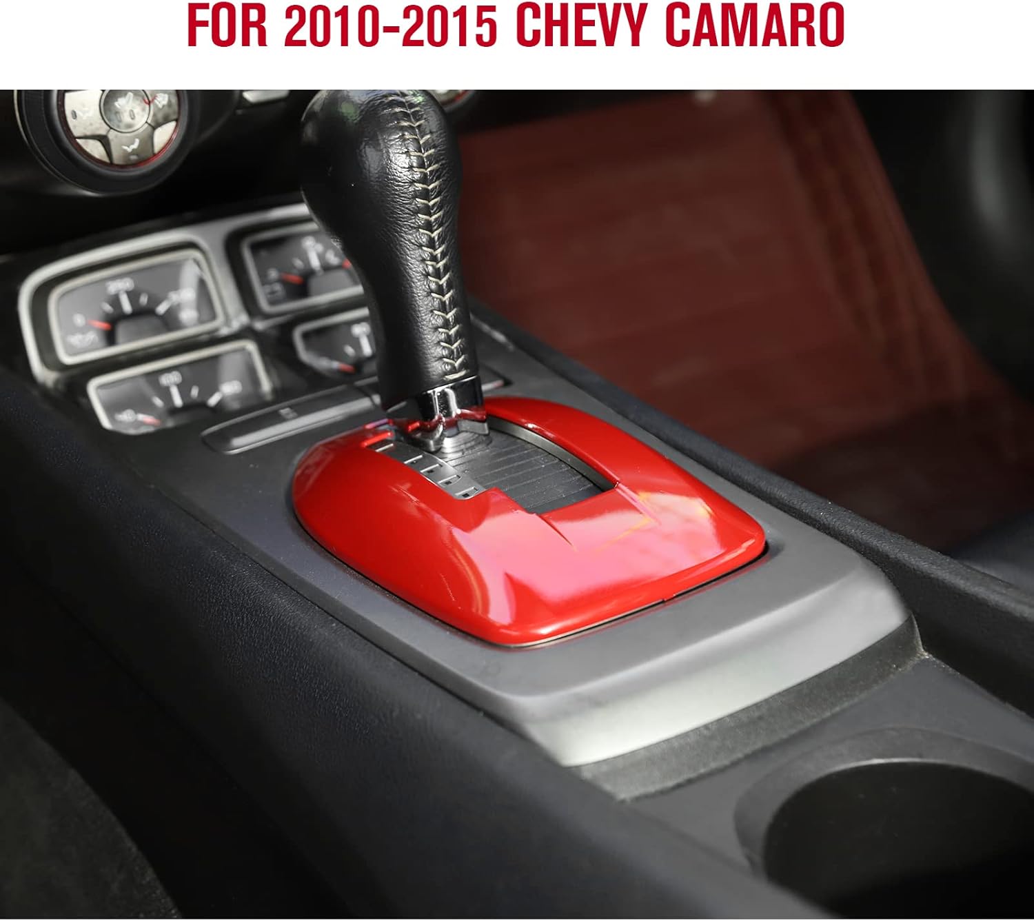 Jimen Compatible with 2010-2015 Chevrolet Camaro Gear Shift Panel Cover Interior Trim (Red)