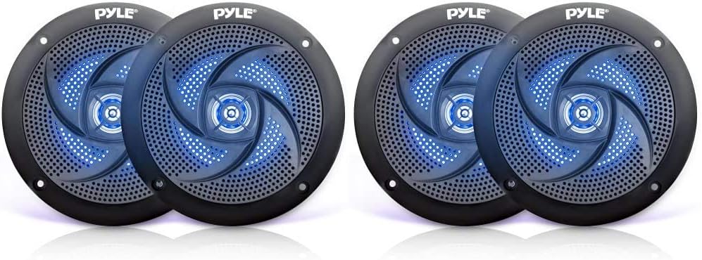 Pyle Marine Speakers - 5.25 Inch 2 Way Waterproof and Weather Resistant Outdoor Audio Stereo Sound System with LED Lights, 180 Watt Power and Low Profile Slim Style - 1 Pair - PLMRS53BL (Black)