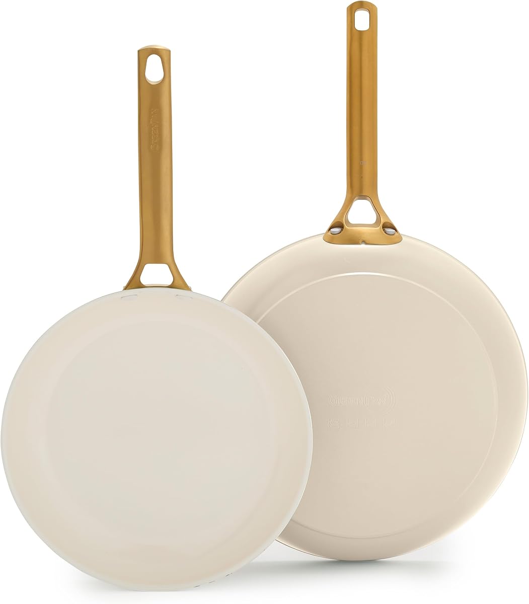 Swift Nonstick 10” and 12” Frying Pan Skillet Set, Ceramic PFAS-Free 2 Piece Kitchen Cooking Set, Oven & Broiler Safe to 600°F, Dishwasher Safe Cookware, Cream
