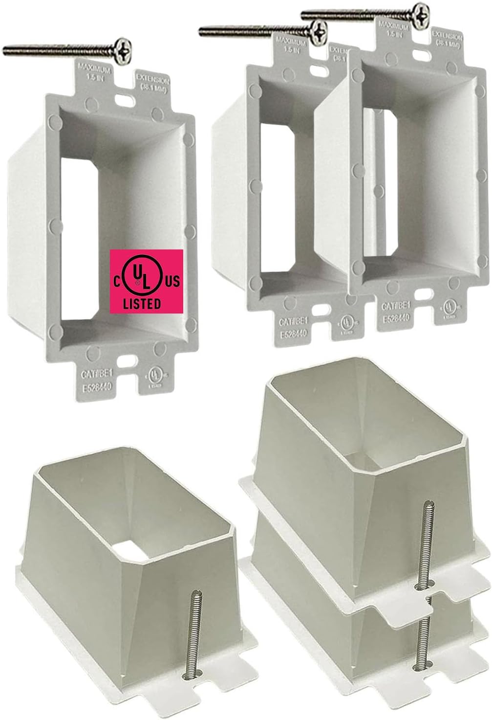 iMBAPrice BE1-3 (UL Listed) White 1-Gang Electrical Box Extender – Extends Setback Metal or Non-Metallic Boxes up to 1.5 Inches for Power Switches, GFCI Outlets & Receptacles, 3-Pack