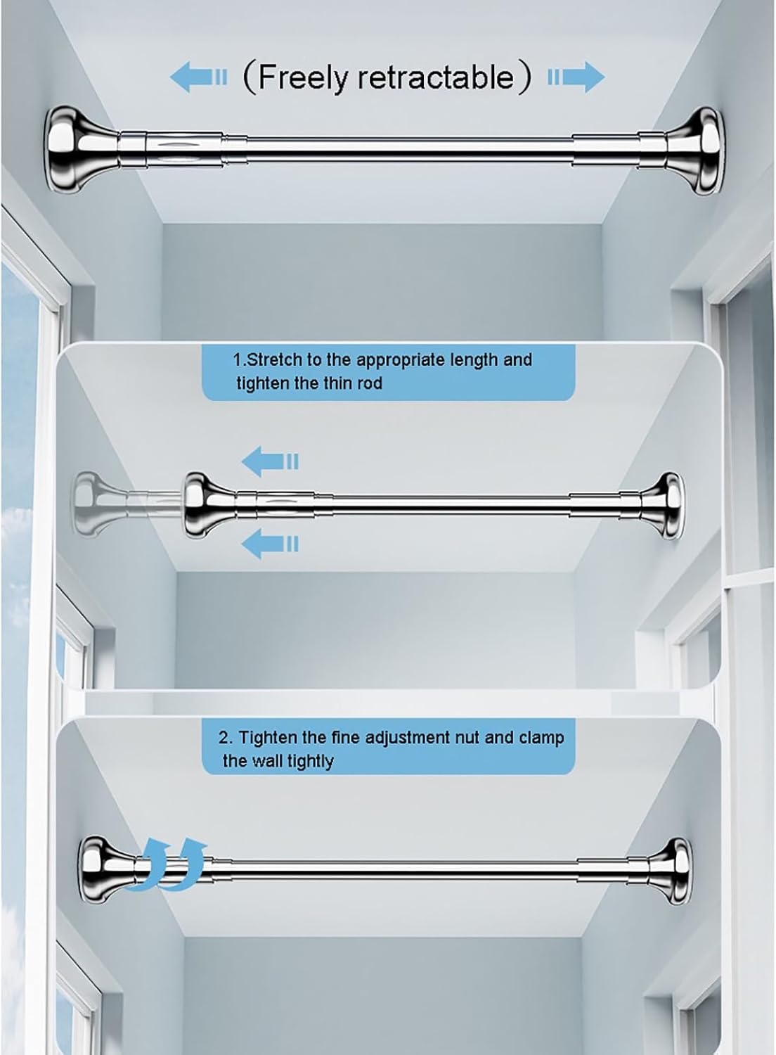 Shower Curtain Rod, L-shaped Shower Curtain Rod，Shower Curtain Rod Telescopic Rail, Heavy Duty Shower Rods, Adjustable Never Rust Heavy Duty 2.7cm Diameter Shower Rod Pole For Stall Closet Windows RV