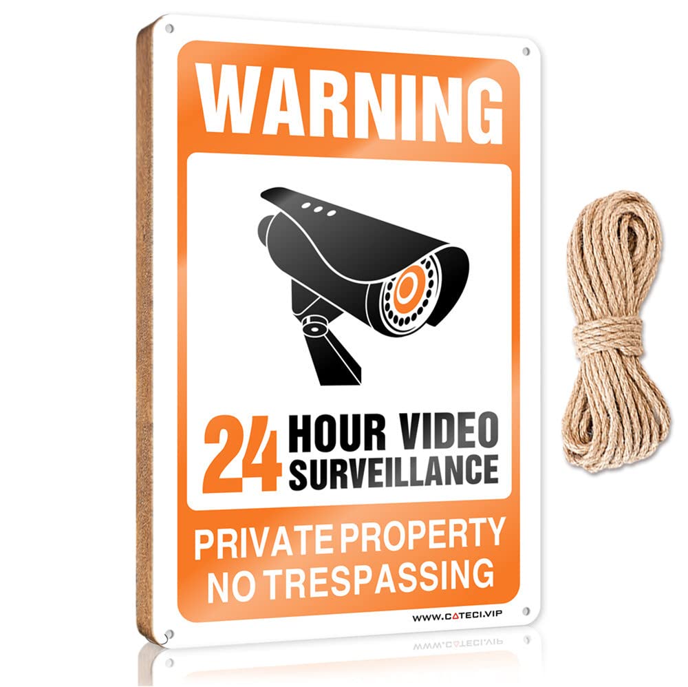 Hanging Wooden Plaque 24 Hour Video Surveillance Sign Wooden(20X30CM)