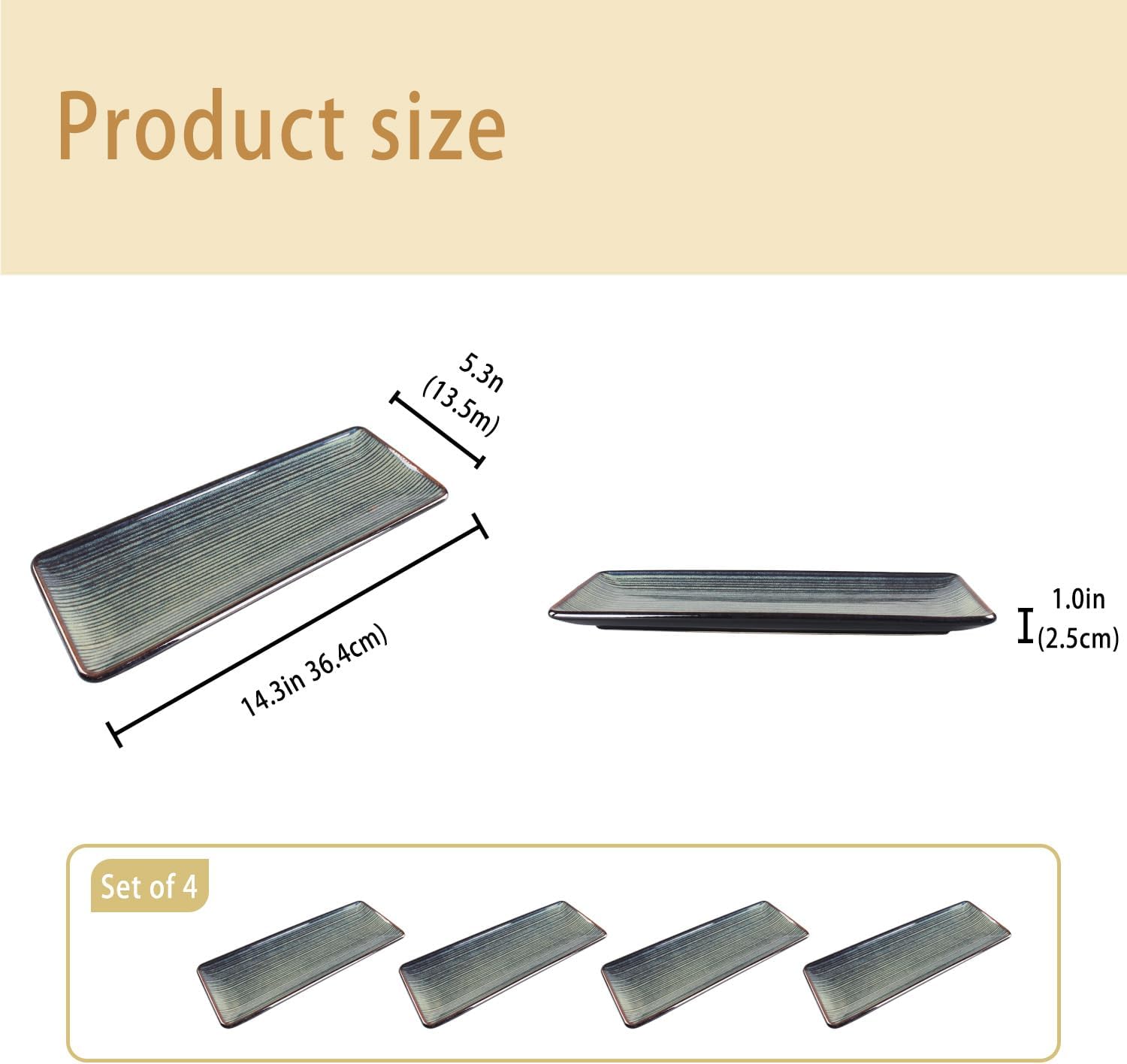 Porcelain Rectangular Plates, Large Cookie Trays, Set of 4, Shatterproof, Dishwasher-Safe, Perfect for Sushi, Baguettes, Snacks, Appetizers, Rolls, or Table Centerpieces. - Image 2