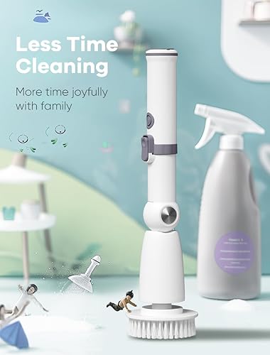 Miniatura 9 de Limpiador eléctrico giratorio, limpiador de suelo con mango largo, doble velocidad, cepillo de limpieza inalámbrico, cepillo de ducha con 3 ángulos