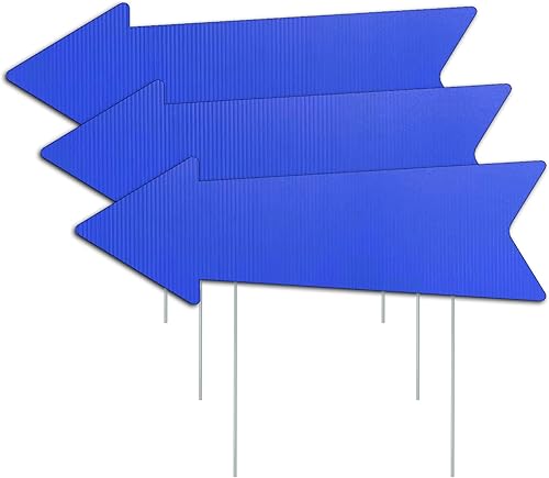 Miniatura 8 de Letreros de flecha azul con estacas de 16 x 5 pulgadas, letreros de flecha direccional This Way para patio, letreros de patio de boda, letreros de