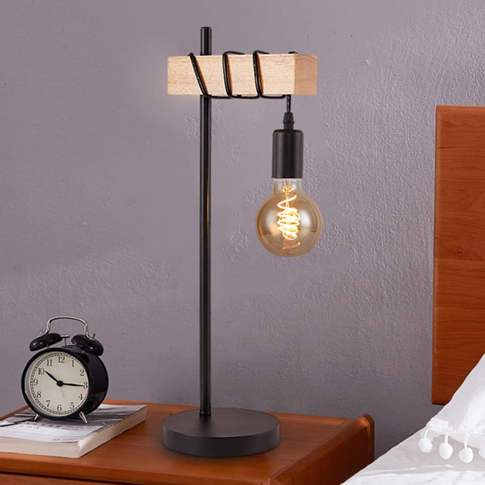 Lámparas de Escritorio Lámpara de Mesa Retro Lámpara de Noche de Metal y Madera Negra Lámpara de Escritorio de diseño Industrial Cable con Interruptor Lámpara de Lectura de Metal r