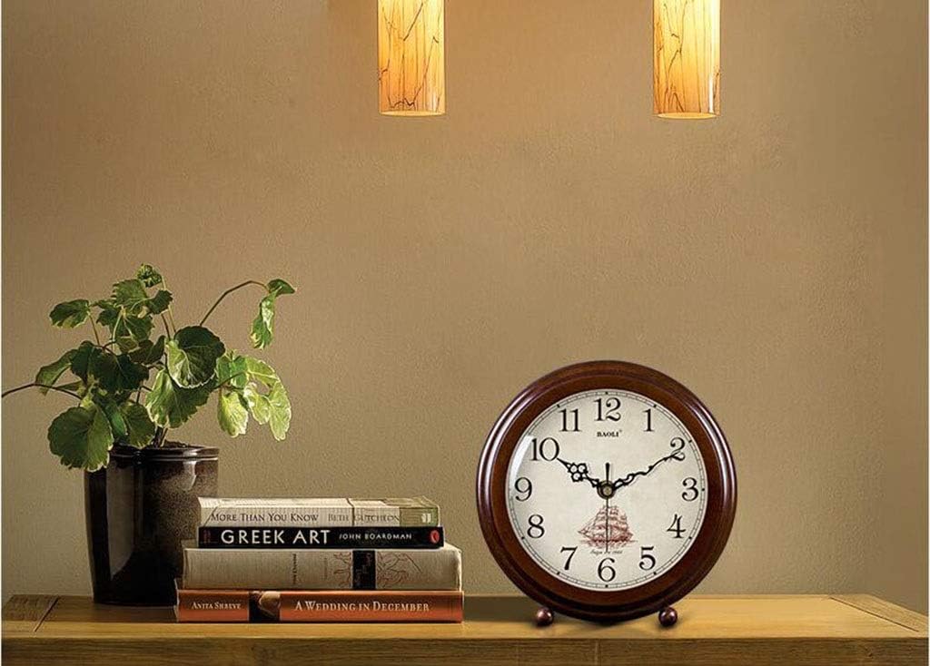 Retro Desk Clock Retro Table Clock/Deskclock -European Solid Wood Clock Simple Living Room Silent Table Clock Modern Bedroom Creative Pendulum Clock Table Clock (Size : 18.5 * 24cm/10in)