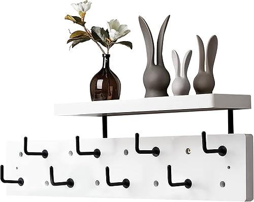 HSEOFBUTY Estante de pared multifuncional con 8 ganchos de metal, estante colgante de entrada, perchero, organizador de toallas.