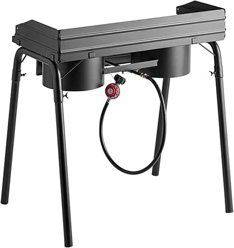 Miniatura 2 de Rango de doble quemador para exteriores de 32 pulgadas, estufa de propano de 150,000 BTU con protectores contra el viento, construcción de acero,