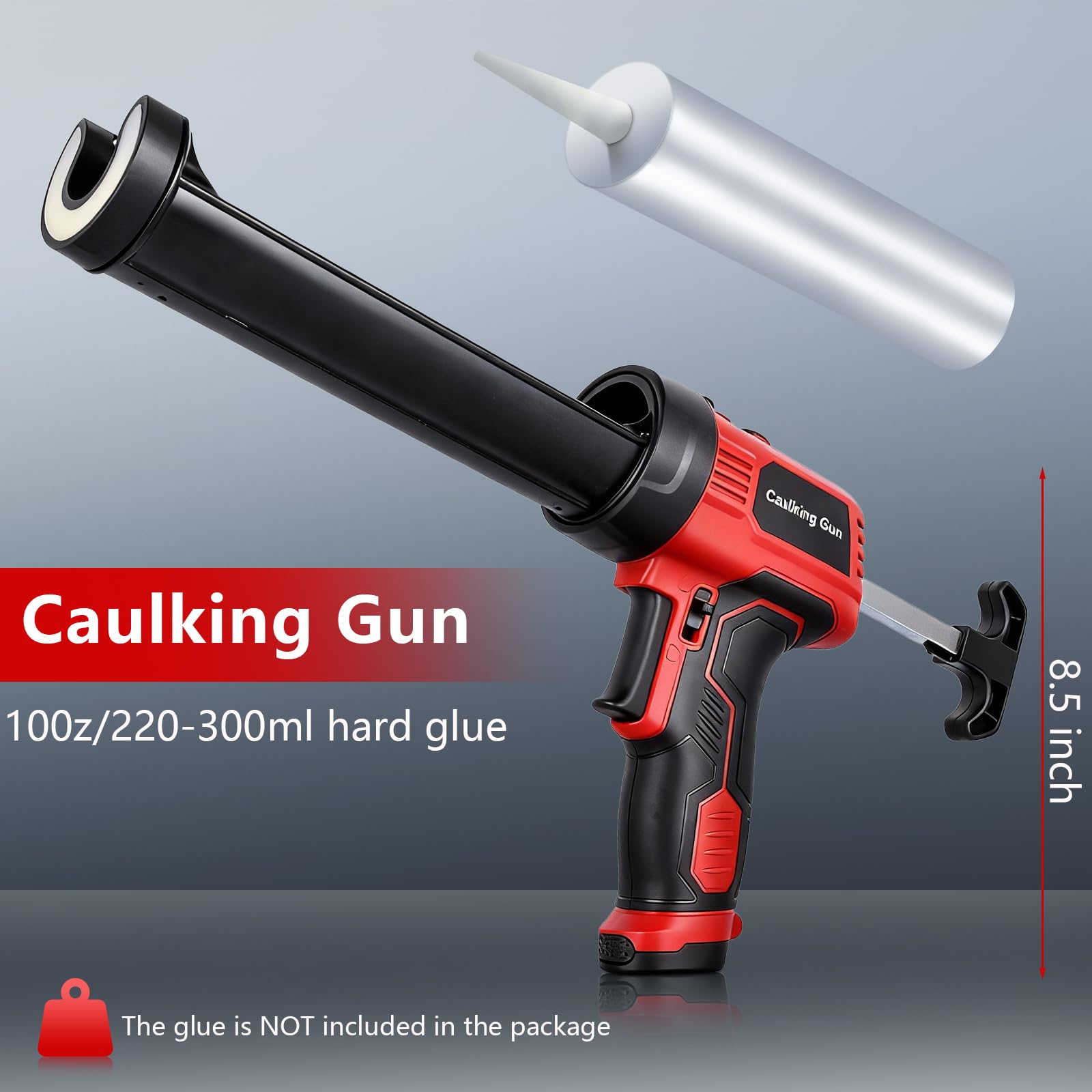 Pistolet Silicone Électrique Sans Fil 300ml, Pistolet à Cartouche Léger 0.9kg avec Poignée Ergonomique LED, Alimenté par Piles AA pour Étanchéité des Fenêtres Salle de Bain et Joints de Voiture