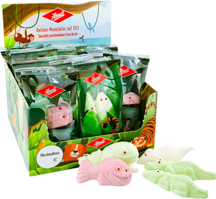 Aseli Zootier Bundle Marshmallows Mausi & Kroki Wali & Fischi Schaumzucker 20 Packungen glutenfrei laktosefrei Himbeer- Apfelaroma- Waldmeister- und Traditionsaroma
