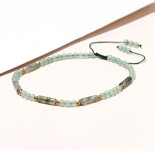 Miniatura 4 de Tobilleras de aventurina verde natural y ágata musgo para mujer, piedras de preocupación para la ansiedad, cristales curativos de reiki, tobillera