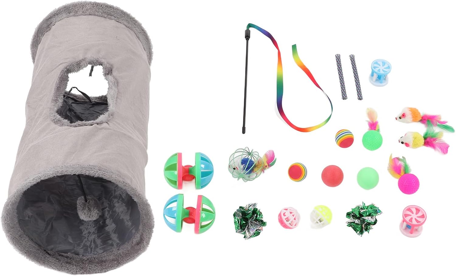 EVTSCAN 21pcs Interactive Toys Set Colorful Balls Cat Stick Bells Cat Toys Assortment for Cat Kitten