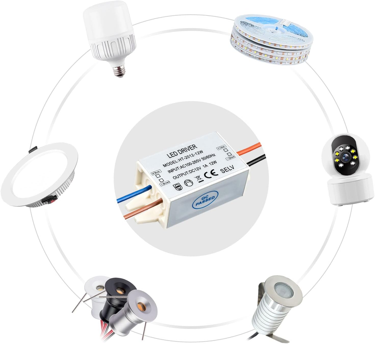 DC12V 12W Power Supply Driver Waterproof IP67 100-265V AC to 12V DC Suitable for Various Low-Voltage Lamps Such as Strip Lights and line Lights, Small Size, Easy to Connect (4-Pack)