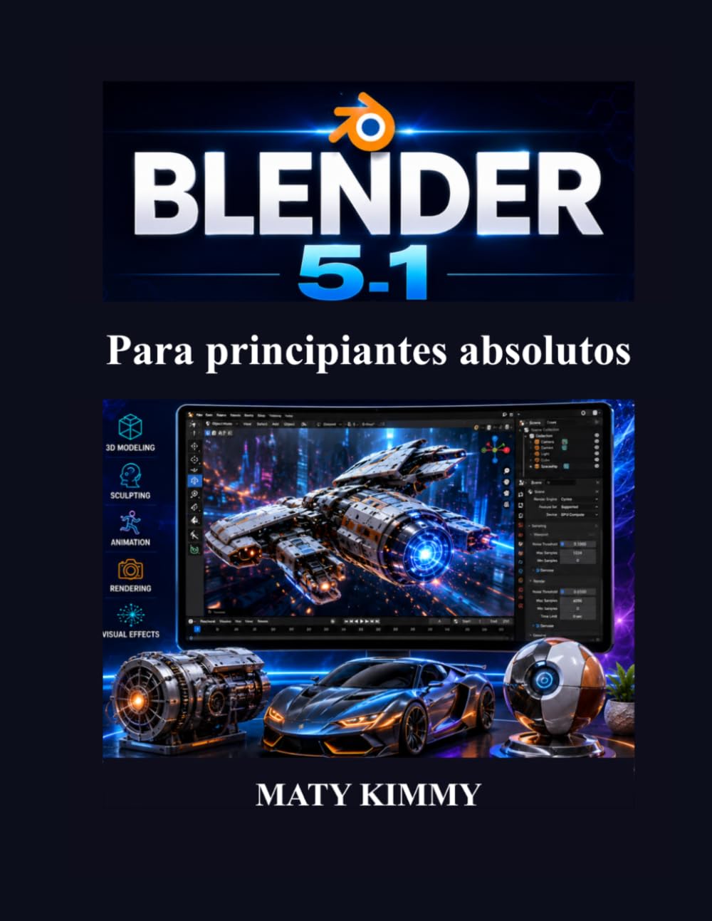 Blender 5.1 Para principiantes absolutos: Guía paso a paso para modelado 3D, animación, escultura, renderizado y efectos visuales