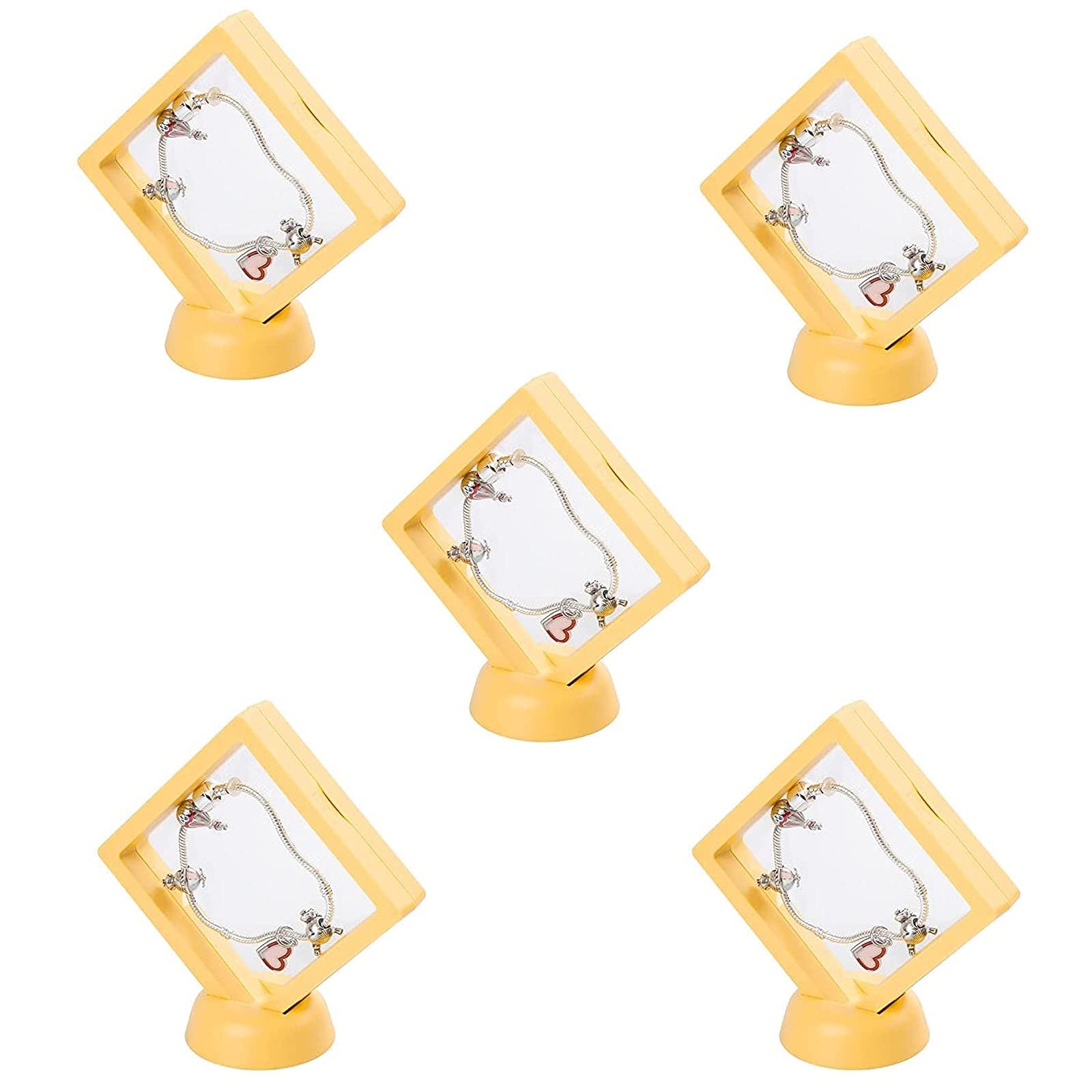 HZW 5 Pcs PE Film Suspension Jewelry Storage Box Transparent 3D Floating Frames Portable Travel Jewelry Storage Rack Reusable Anti-oxidation Ring Necklace Bracelet Earring Jewelry Display Box