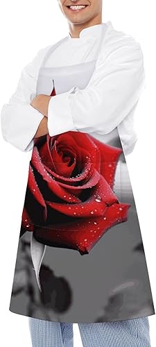 Miniatura 4 de MUSM Black And White Red Rose ApronClassic Vintage Funny with Pockets Aprons,Adjustable Bib Waterdrop Resistant for Kitchen Cooking Restaurant BBQ