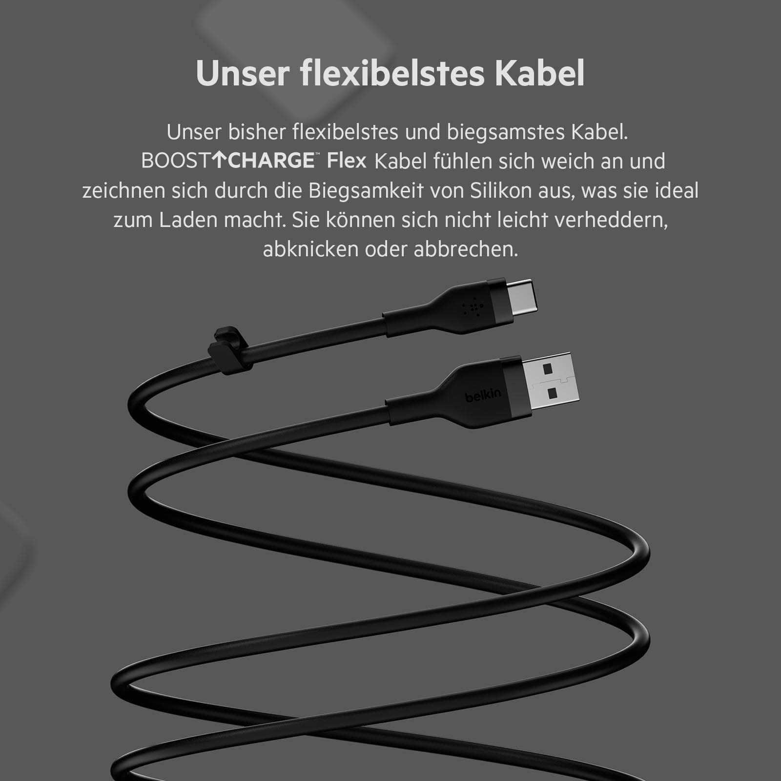 Belkin BoostCharge Flex Silikon-USB-C-/USB-C-Ladekabel, USB-IF-zertifiziertes USB C Kabel für iPhone 16, iPhone 15, Samsung Galaxy S24, S24 Ultra, Note, Google Pixel, iPad Pro, 3 m – Schwarz
