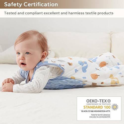 Miniatura 2 de 2.0 TOG - Saco de dormir para bebé, con felpa de punto minky, sin mangas, de algodón, con cremallera de 2 vías para recién nacidos, color azul, M