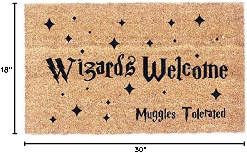 COCO MATS 'N MORE Coco Coir Door Mat – Heavy Duty Outdoor Mat, Non-Slip Welcome Mat with Vinyl Backing, Front Porch Door Mat with Tough Coir Bristles (18" x 30" | Wizards Welcome)