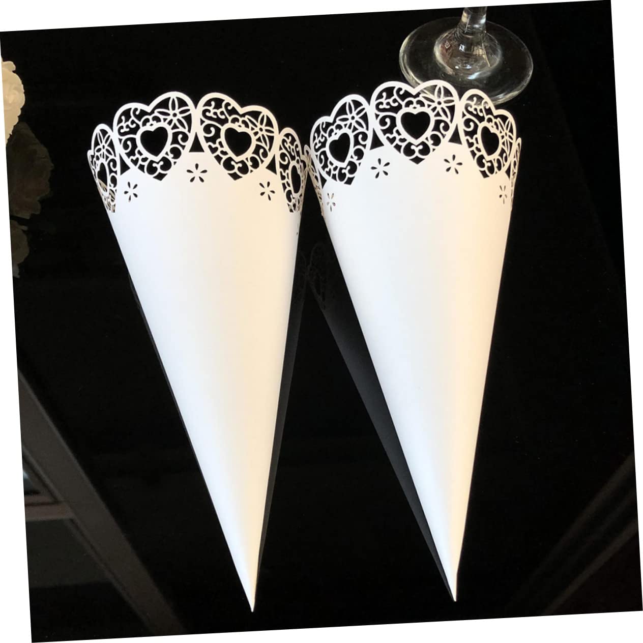IWOWHERO Elegant Heart Pattern Dried Flower Cone Holders 50pcs Self-stick Lace Paper Small Flowers Wrapping Tubes for Events