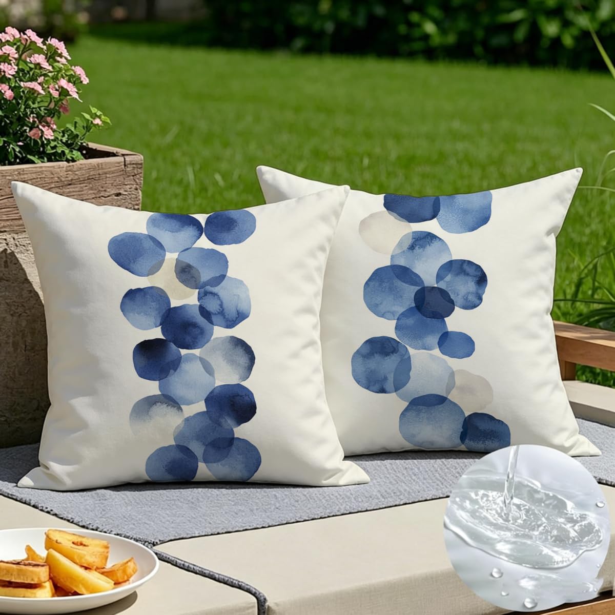 Housse coussin bleu 60x60 en lin pour décorer avec élégance votre canapé de salon et salon de jardin