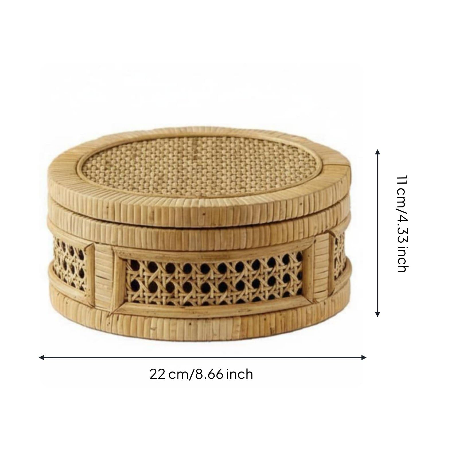 Cestino Portatutto Cestino Intrecciato Scatola Rotonda Scatola con Coperchio Organizer per Ordine Domestico Traspirante Artigianale in Rattan, S