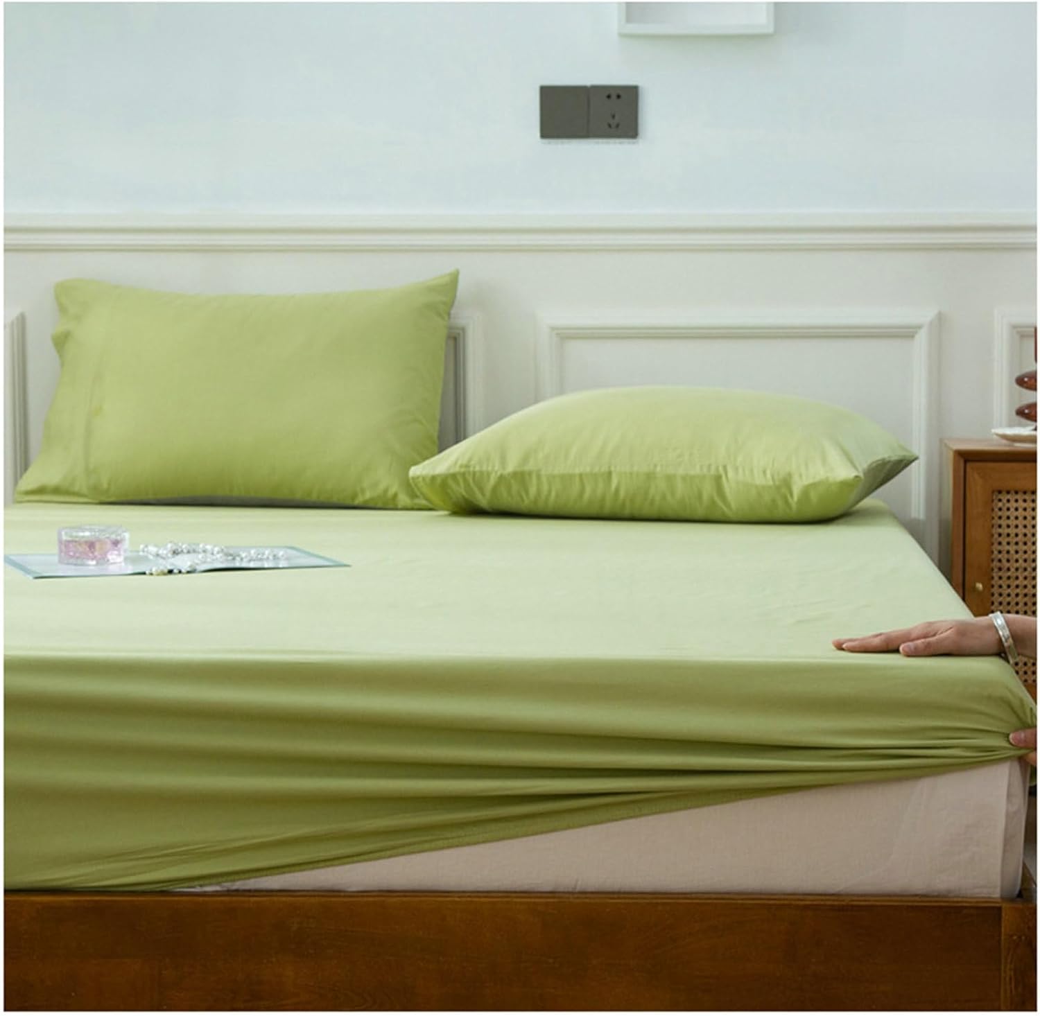 Bedding Fitted Sheet 3/4 Full Bunk, 3 Piece Bed Sheet Set Solid Color Long Staple Cotton Fitted Bedsheet with Two Pillow Cases Easy Care Bedding, Light Grey, 47"x 79"x 8.5"