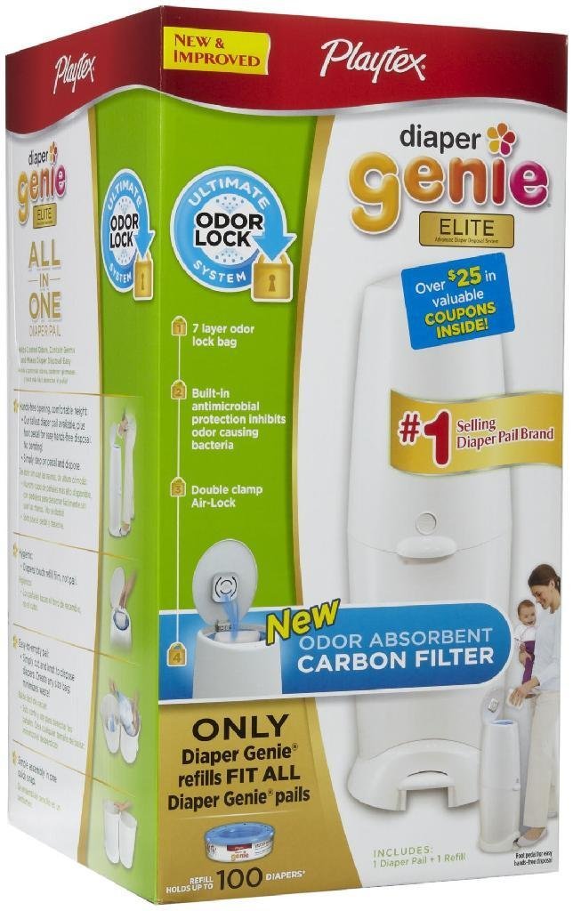 Playtex Genie Elite Pail System Diaper with Odor Lock Carbon Filter, 100 Count