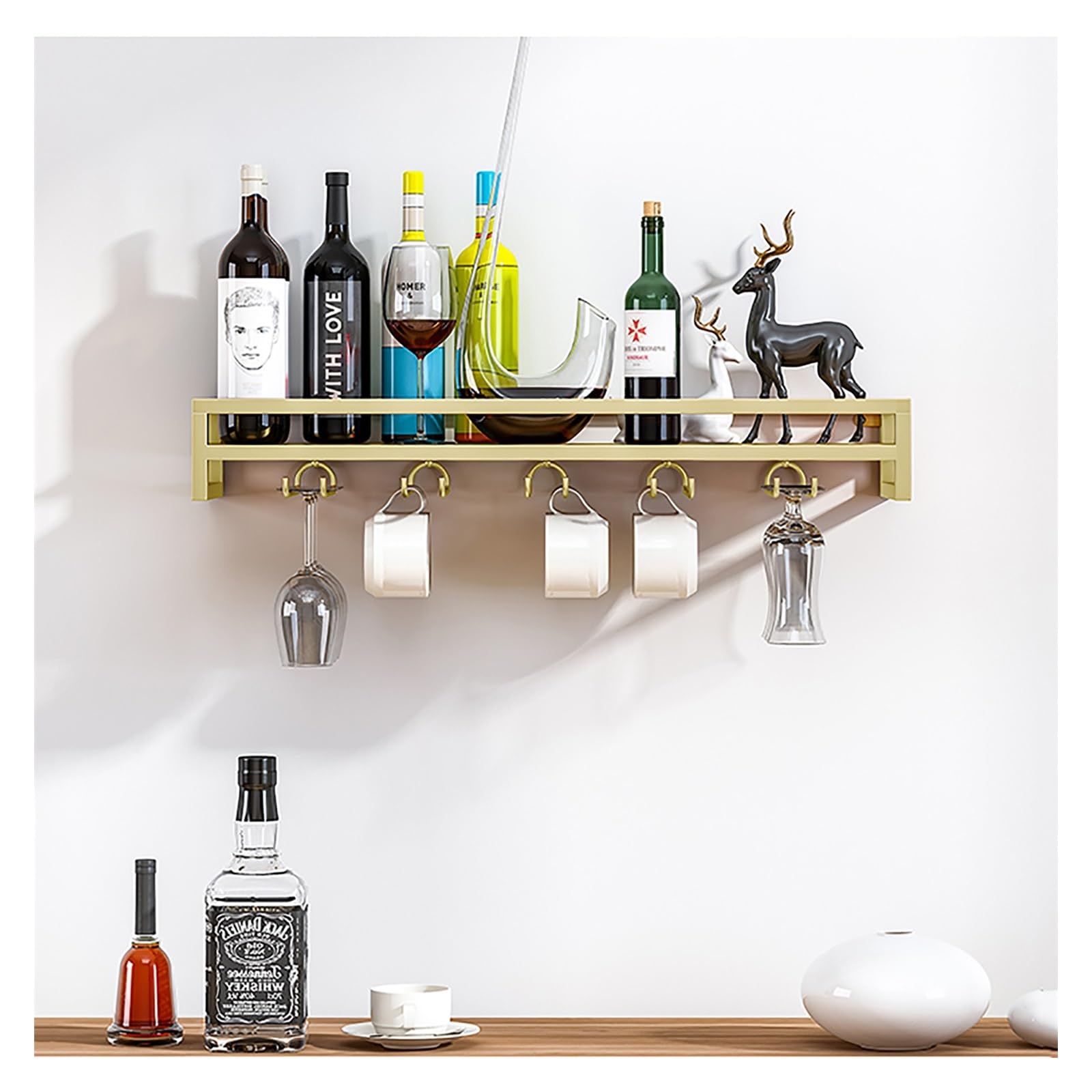 Support à vin mural en métal avec porte-verre suspendu, étagère flottante pour cuisine