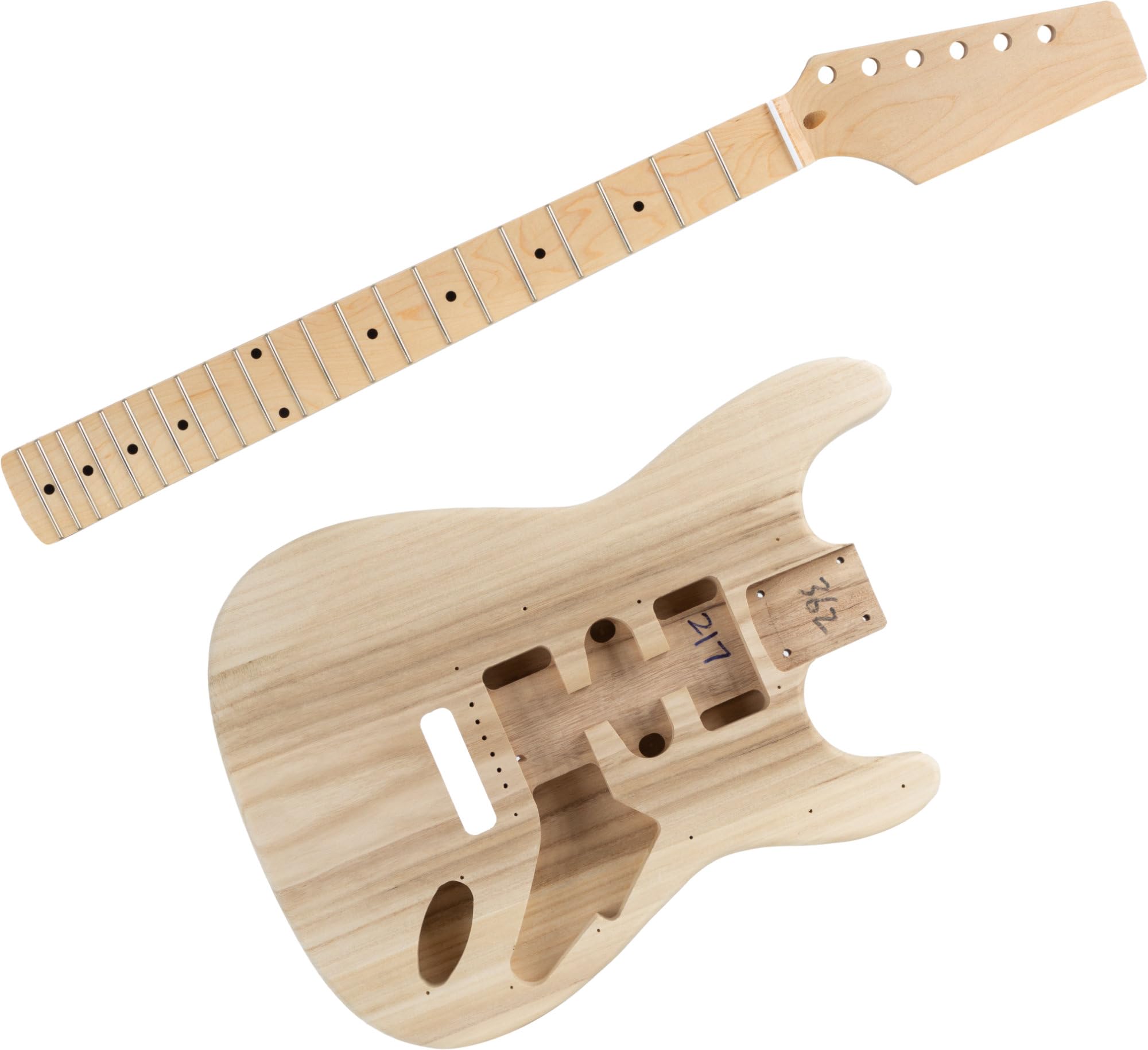 Rocktile Kit chitarra elettrica PST-Style — kit fai-da-te da assemblare: corpo Paulownia, manico acero, tastiera acero, 3 pickup single-coil, sistema tremolo con hardware incluso — finitura naturale.