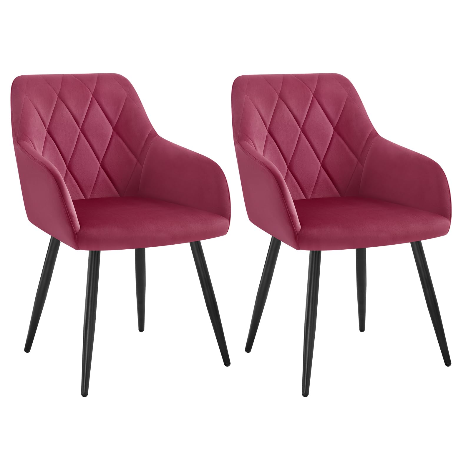 WOLTU 2er Set Esszimmerstühle mit Armlehne Rückenlehne, für Esszimmer Wohnzimmer Küche, Bequeme Küchenstühle gepolstert mit Samtbezug, Metallbeinen, Bordeaux