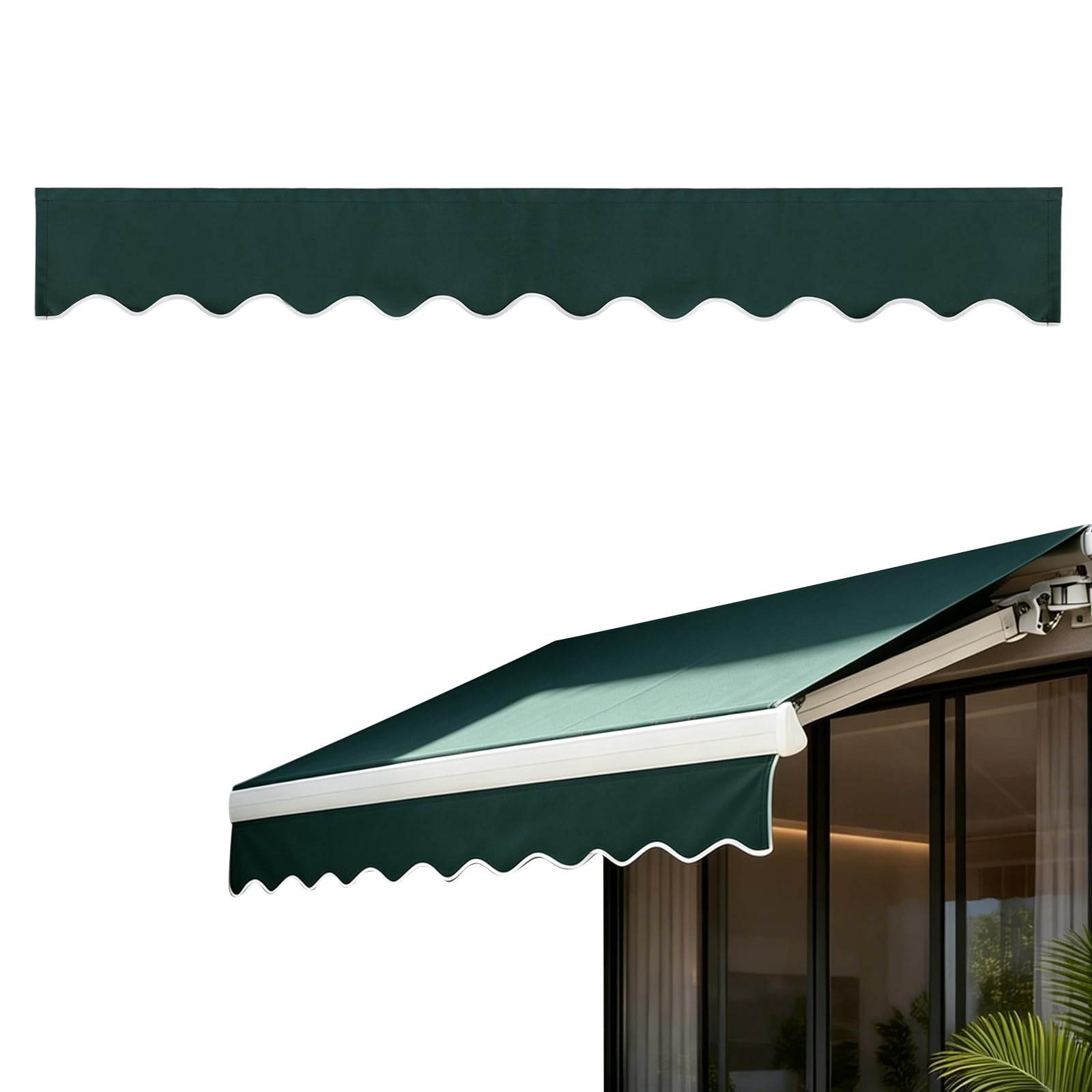 Markisen Volant ersatzstoff, 3 m/3,5 m/5 m wasserdichte, UV-beständige Stoffbahnen aus 280D-Oxford-Gewebe, wellenförmige Volants für Terrasse, Balkon,Markise, Ersatz (Grün, 5m)