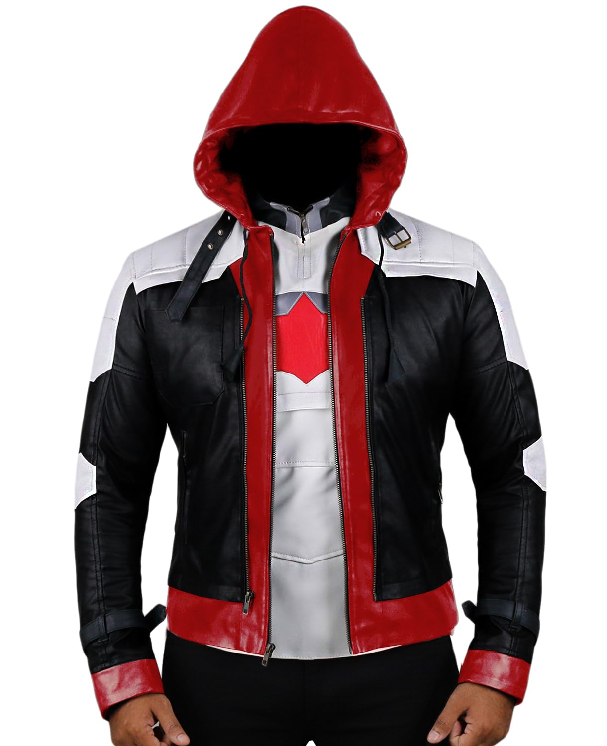 Replica Style Red Hood Men's Faux Leather Jacket + Vest