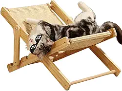 Cadeira para Gato com Arranhador de Juta | Madeira Regulável 4 Alturas | Verniz Brilhante Antimofo | Pet Lounge Confortável e Resistente | VICA DECOR