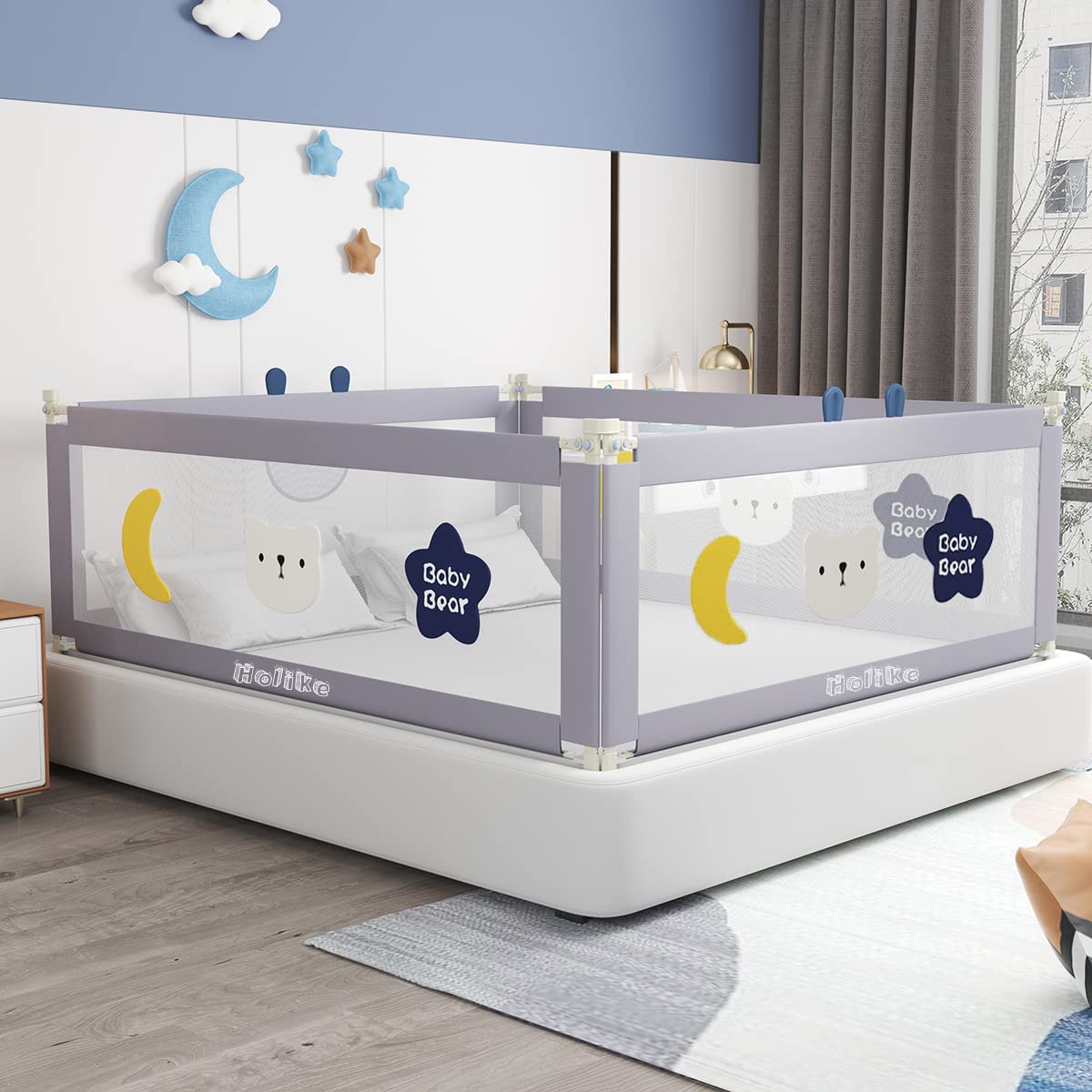 SKADE Bed Rail for Toddlers, 78''Extra Long, Height Adjustable & Folding Baby Bed Rail Guard w/Breathable Mesh & Double Safety Child Lock for Kids Twin Double Full Size Queen King Mattress (1.5M)