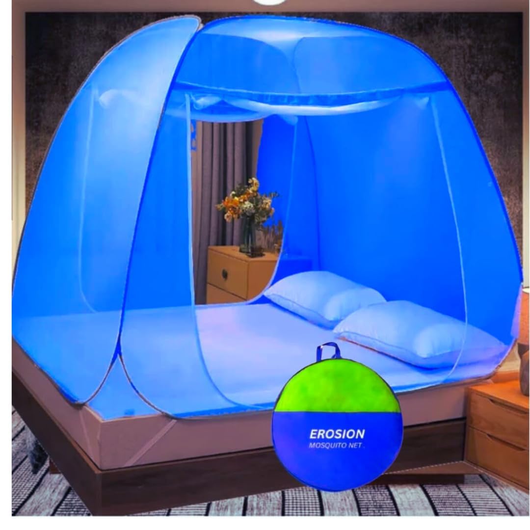 Erosion Mosquito Net for Double Bed | King Size Foldable Machardani | Polyester 30GSM Strong Net |PVC Coated Corrosion Resistant Steel Wire - Blue (B0DF56VVH3) Amazon Price History, Amazon Price Tracker
