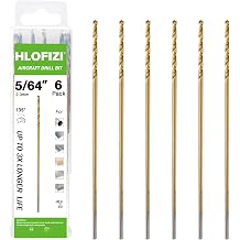 5/64 x 6 Inch Extra Long Drill Bits 6 Pack, Aircraft Drill Bit Titanium M2 High Speed Steel for Wood, Plastic, PVC, Thin Metal Sheet