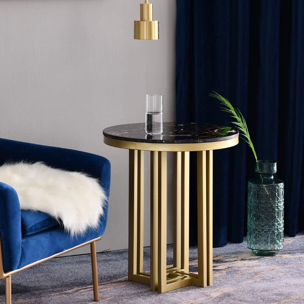 Telephone Table, Marble Sofa Side Table Nordic Luxury Round Coffee Table Telephone Table Bedroom Bedside Table Leisure Table 5062CM,Gold