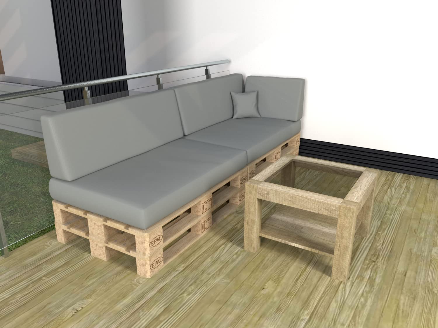 POKAR Euro Pallet Seating Set of 2: 1x seat cushion 120x80cm + 1x back cushion 120x40cm, cold foam, removable covers, Home Garden Furniture DIY, indoor outdoor pillow, without pallets, Beige — view 143