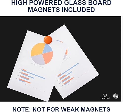 Miniatura 7 de TSJ OFFICE Pizarra de cristal de borrado en seco  48 x 32 pulgadas, para montaje en la pared, pizarra blanca magnética de vidrio negro, gran pizarra