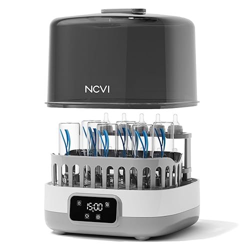 NCVI Esterilizador y secadora de biberones de 20 minutos con 2 bandejas para botellas de 86, esterilización de vapor eléctrica rápida para todos los
