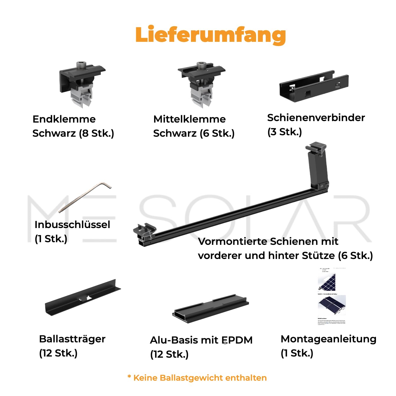 EasyMontage Flachdach Montagesystem für 4 Solarmodule PreFix4 II – schwarz eloxiert – 10 Grad Halterung – flexible Ausrichtung Ost/West/Süd