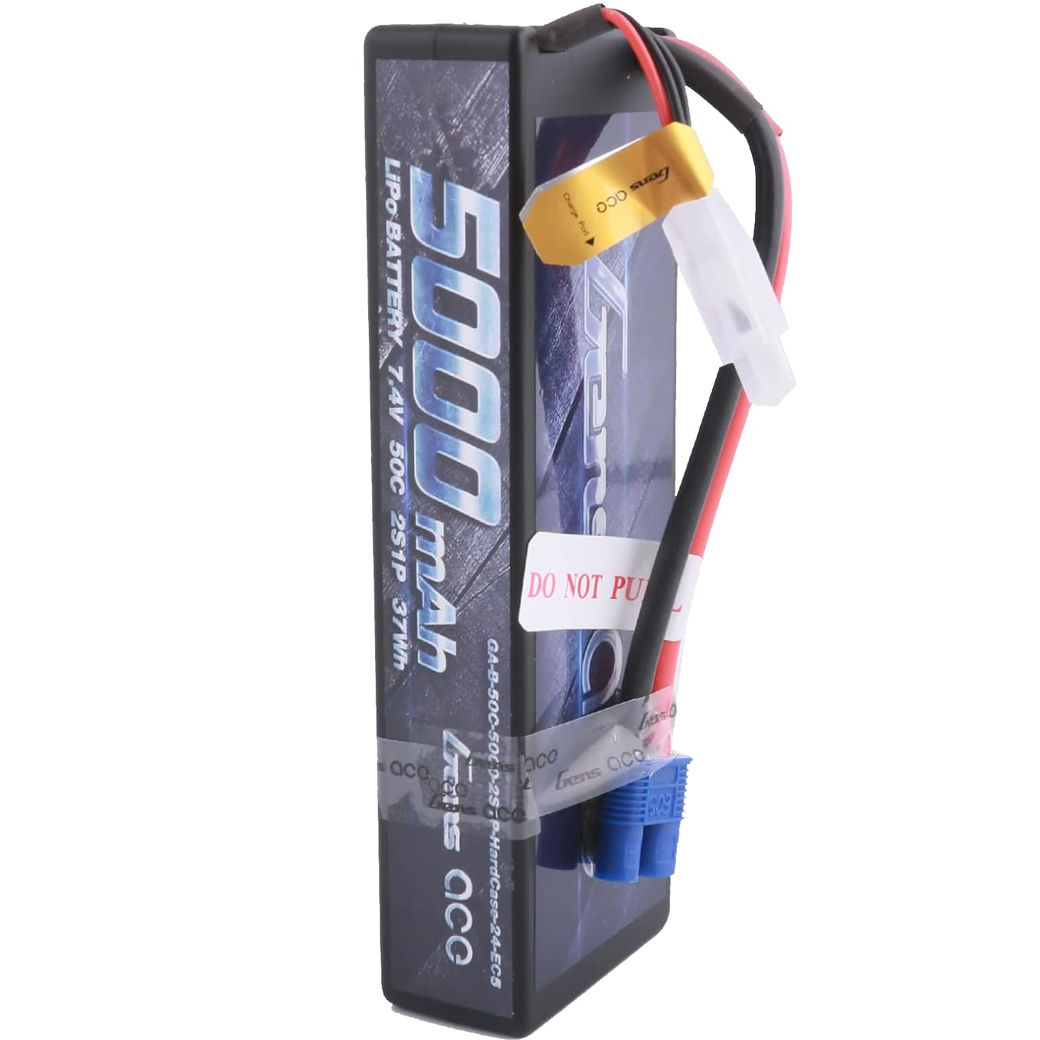 Gens Ace 5000mAh 7.4V 60C 2S HardCase Lipo Battery Shorty Pack With De