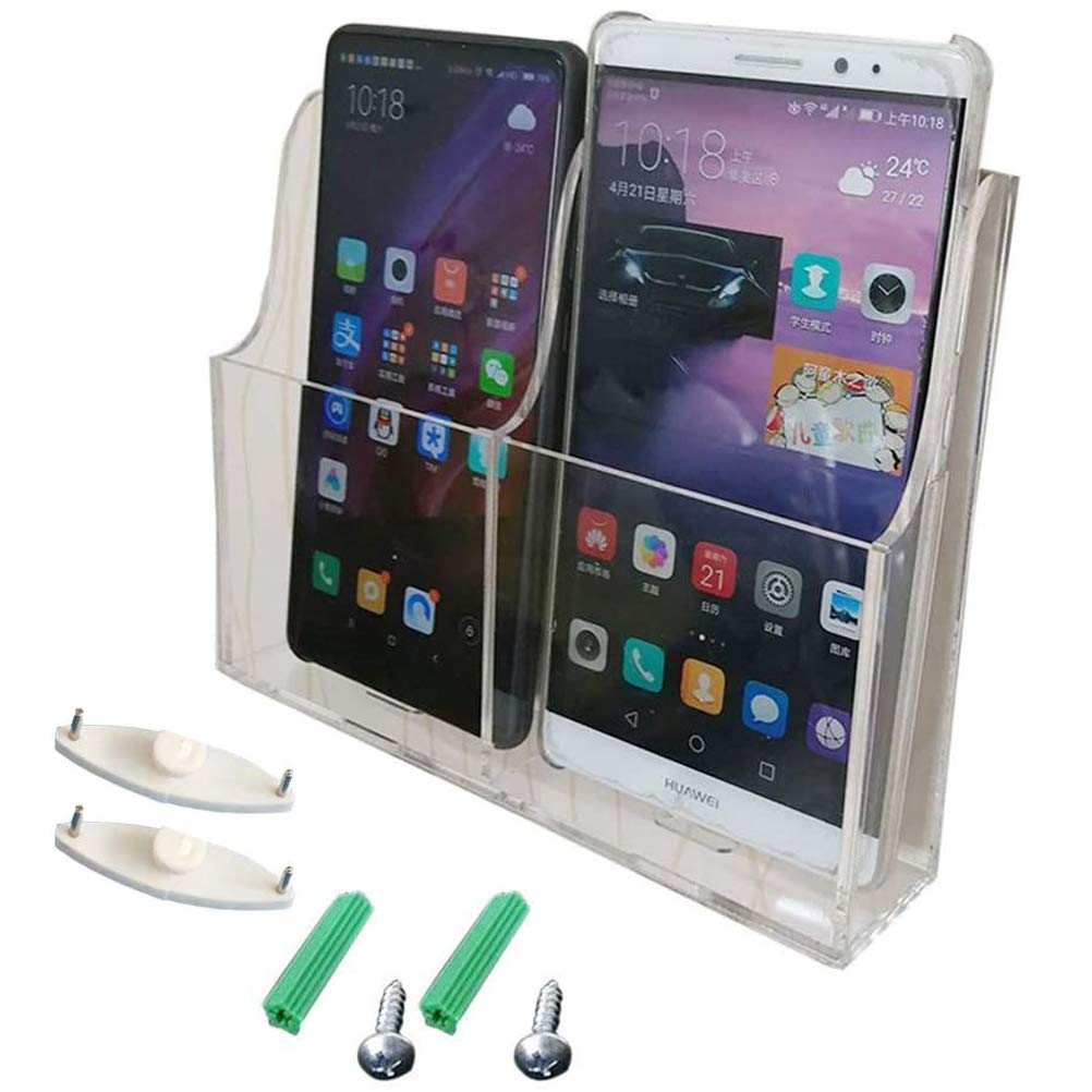 ZmmyrMedia Organizer Storage Box Acrylic Transparent Wall Mount Mobile Phone Holder Remote Control (Double Grid)